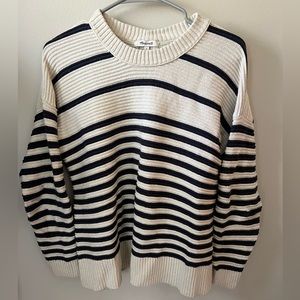 Madewell Navy Blue and Cream Striped Sweater with Button Detail Size Small